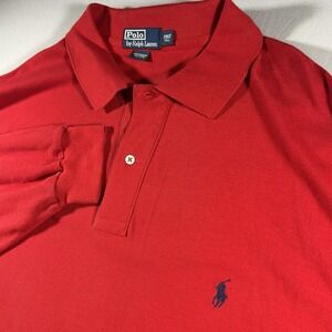 Mens Polo Ralph Lauren Red Long Sleeve Polo Shirt 2XLT Tall Classic Pony Logo
